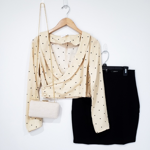 Luxe Label Tops - POSH POLKA DOT WRAP FRONT CROPPED BLOUSE CREAM